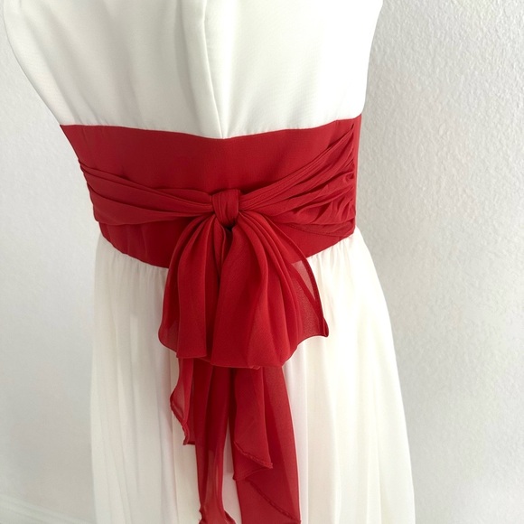 Alfred Angelo Strapless Long Gown with Red/Orange Sash NWT - Picture 3 of 6